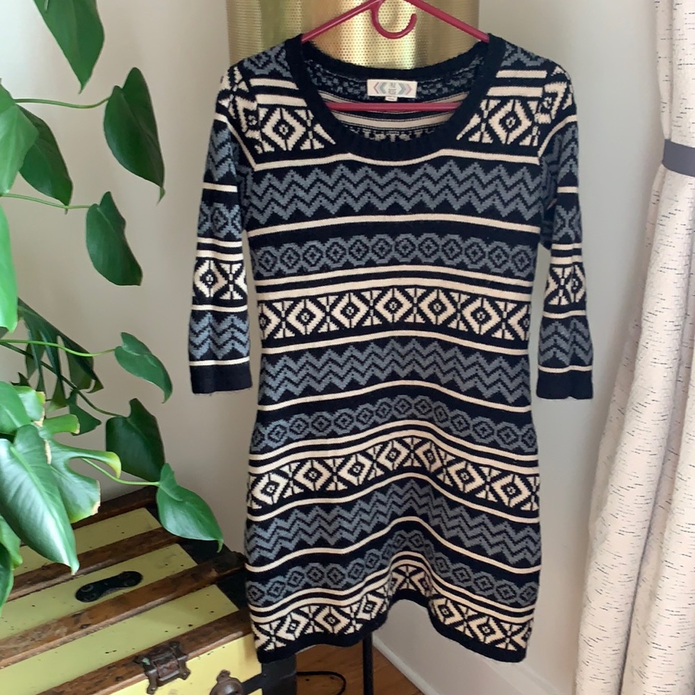 Pink Rose Knit Three Quarter Sleeve Sweater Dress